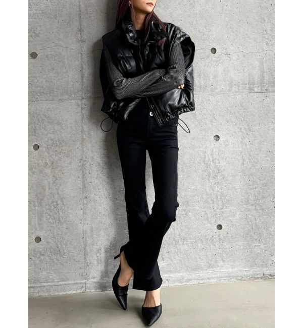 GYDA「【TINY】ハイウエストBACKクロスフレアパンツ」|デニム|