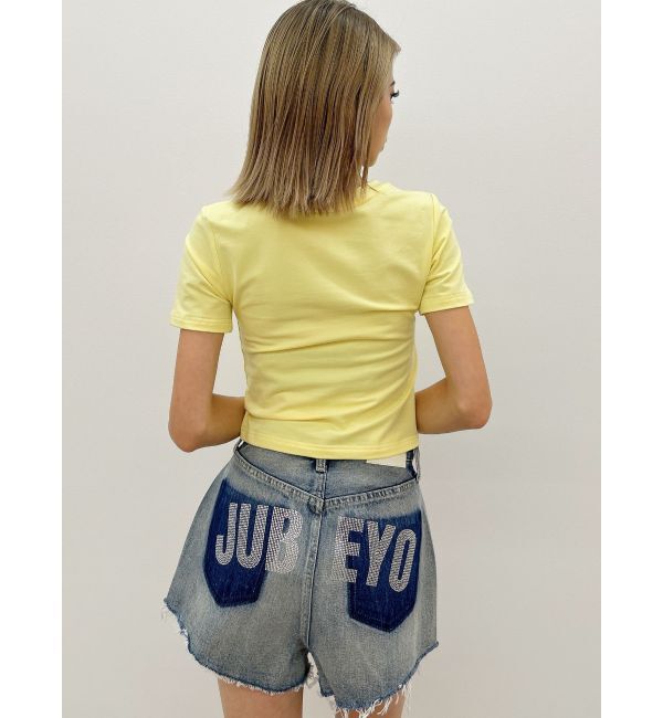 GYDA「ハイウエストJUBEYO bijouデニムショートパンツ」|デニム|