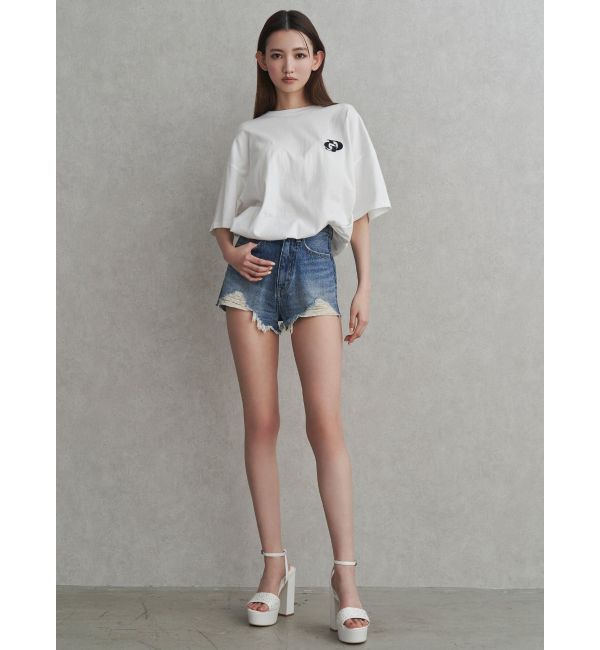 GYDA「ハイウエストJUBEYO bijouデニムショートパンツ」|デニム|