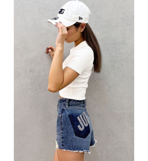 GYDA「ハイウエストJUBEYO bijouデニムショートパンツ」|デニム|