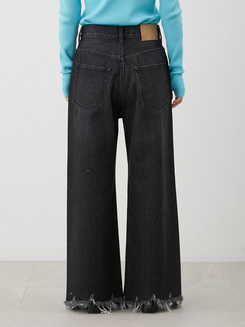 Mila Owen「裾フリンジクロップドフレアデニムパンツ」|デニム|