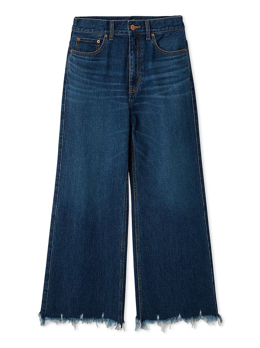 Mila Owen「裾フリンジクロップドフレアデニムパンツ」|デニム|