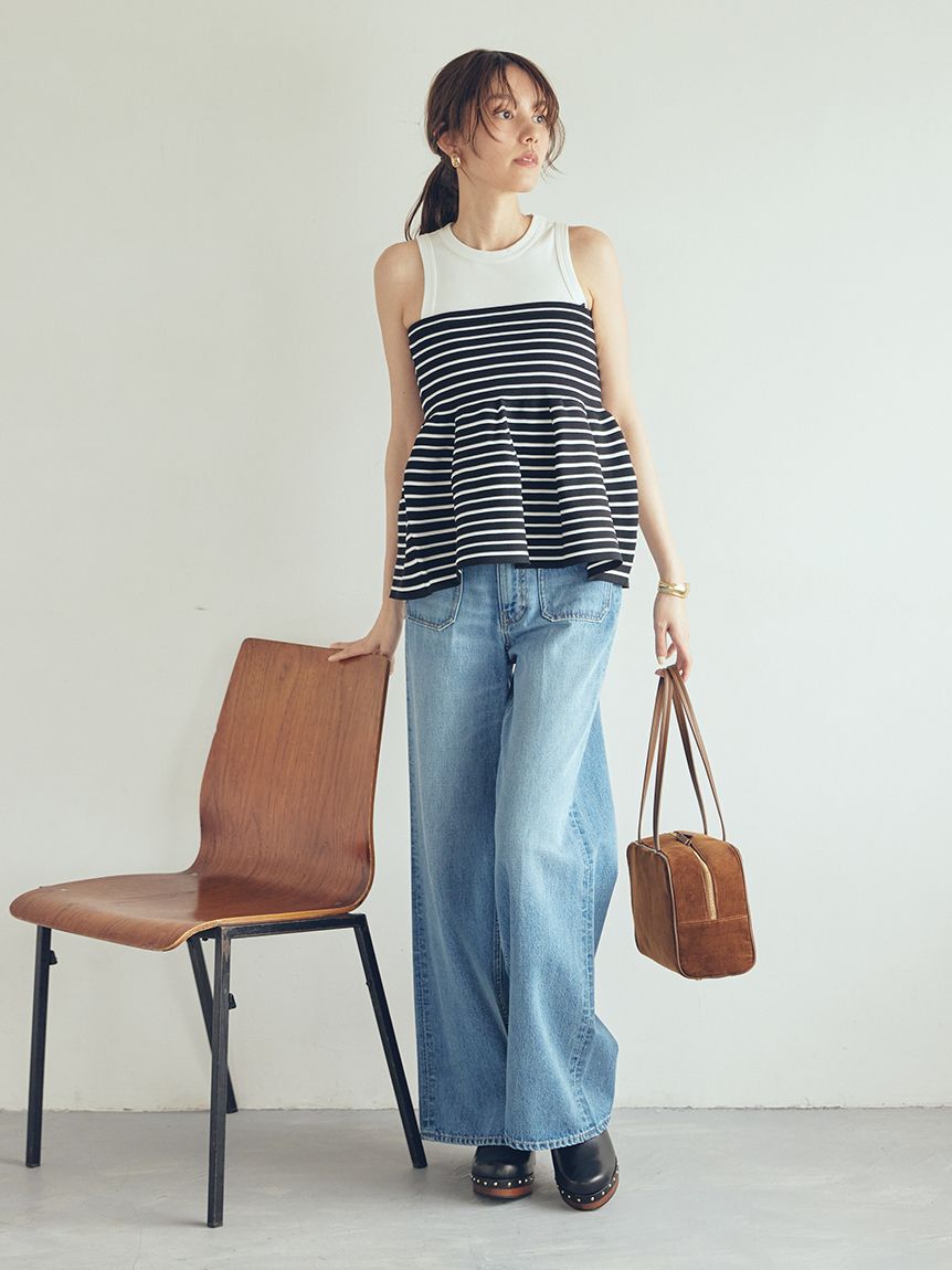 Mila Owen「パッチポケットデザインバギーデニムパンツ」|デニム|