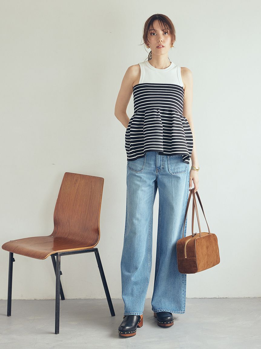 Mila Owen「パッチポケットデザインバギーデニムパンツ」|デニム|