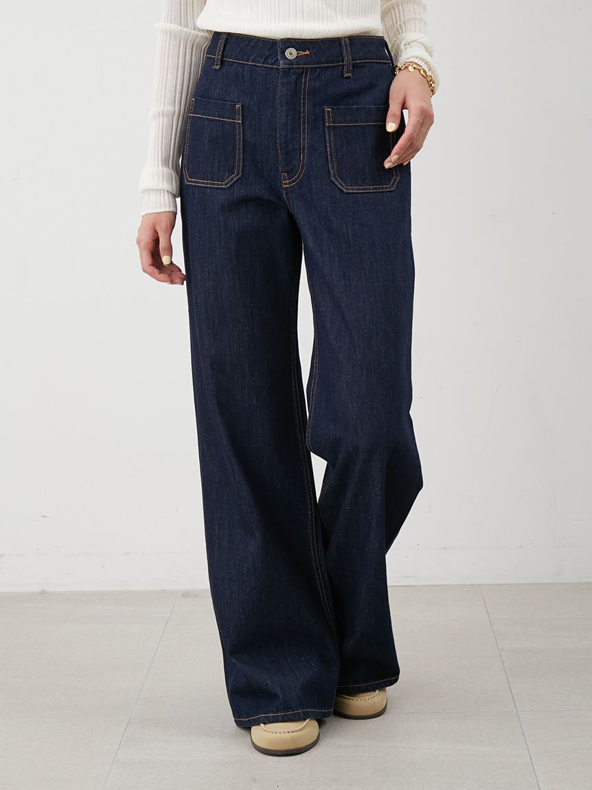 Mila Owen「パッチポケットデザインバギーデニムパンツ」|デニム|