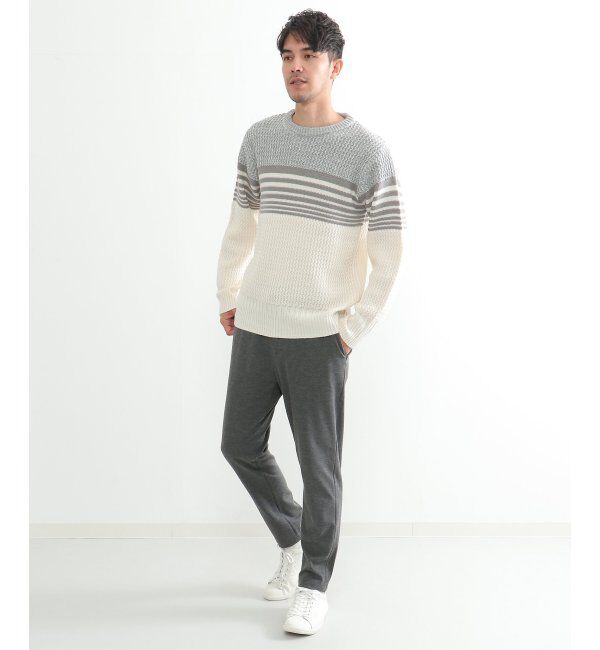 ikka「編地MIXパネルボーダーニット」|プルオーバー|