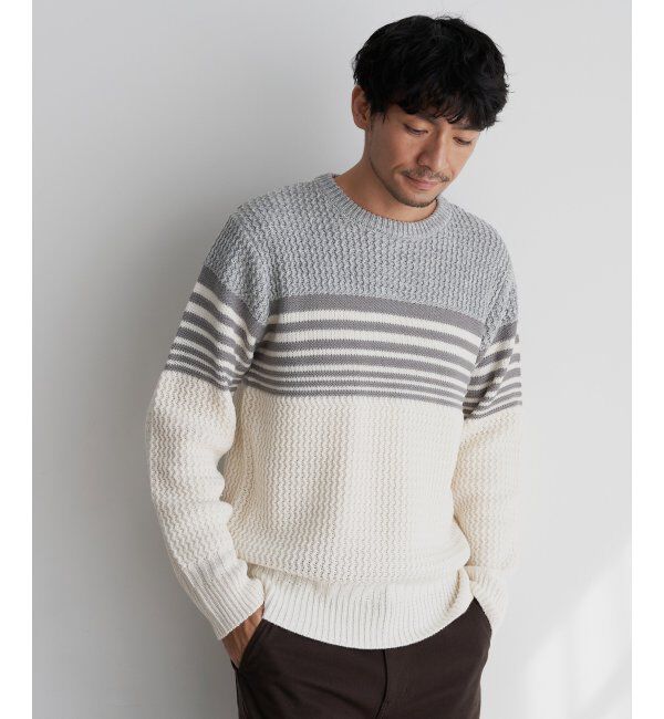 ikka「編地MIXパネルボーダーニット」|プルオーバー|