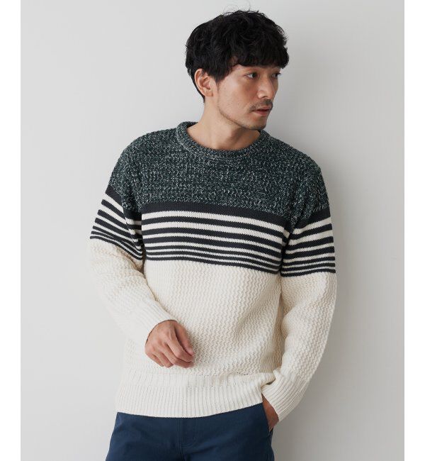 ikka「編地MIXパネルボーダーニット」|プルオーバー|