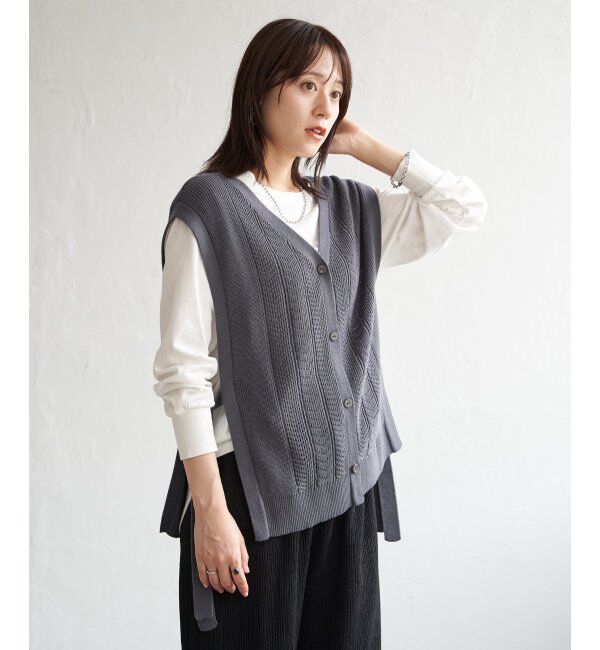 ikka「綿混サイドリボンニットベスト」|ニット・セーター|