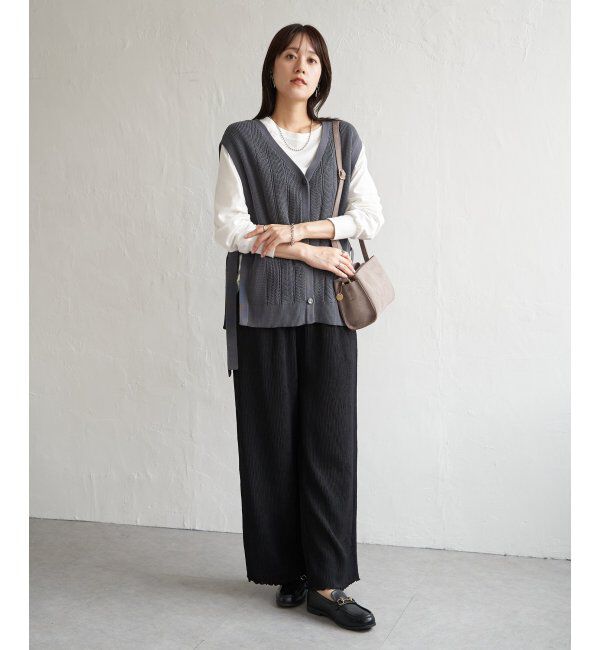 ikka「綿混サイドリボンニットベスト」|ニット・セーター|