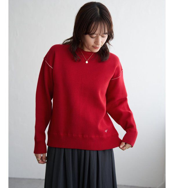 ikka「コットンMIXスウェットライクニット」|プルオーバー|レッド