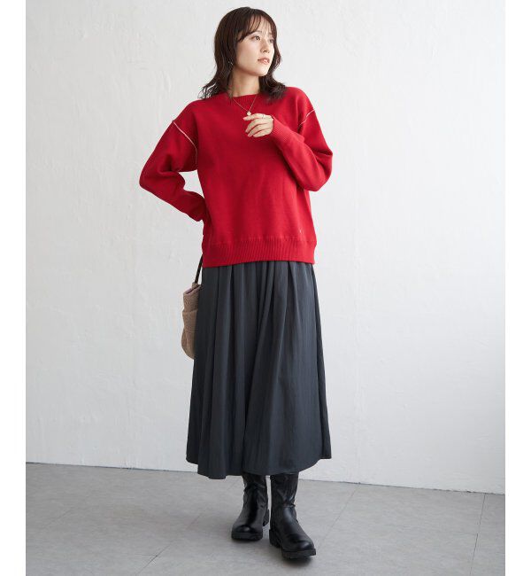 ikka「コットンMIXスウェットライクニット」|プルオーバー|