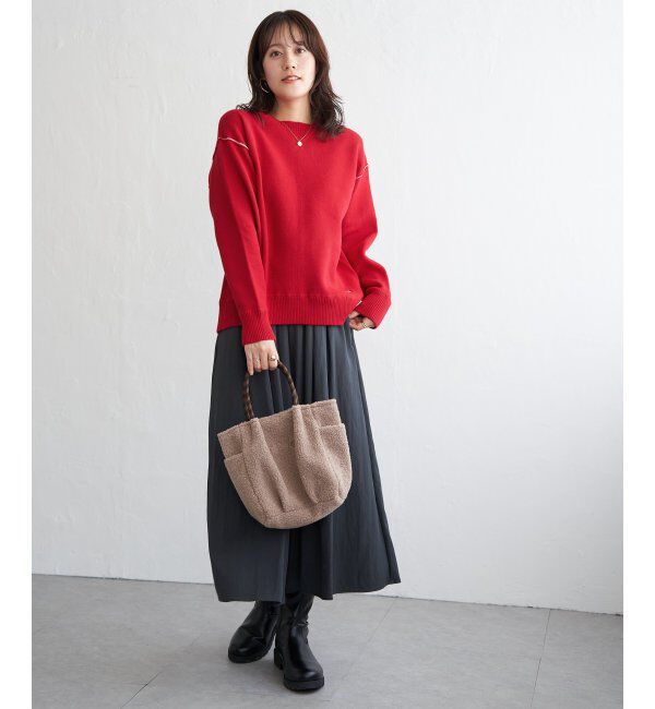 ikka「コットンMIXスウェットライクニット」|プルオーバー|