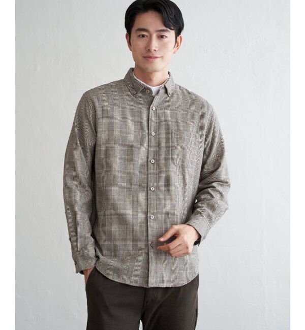 ikka「イージーケアネルチェックスイスカラーボタンダウンシャツ」|シャツ・ブラウス|ベージュ