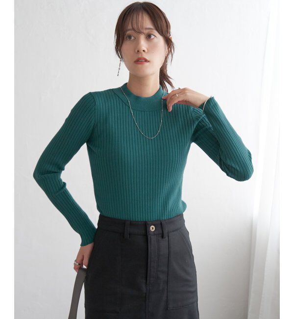 ikka「ミニハイネックリブニット」|プルオーバー|グリーン
