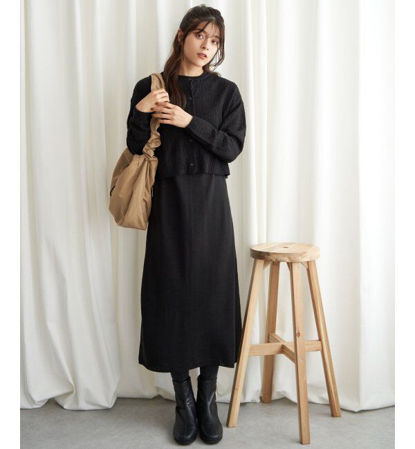 Lbc with Life「【2点セット】透かし編みカーデセットニットワンピ」|ワンピース|