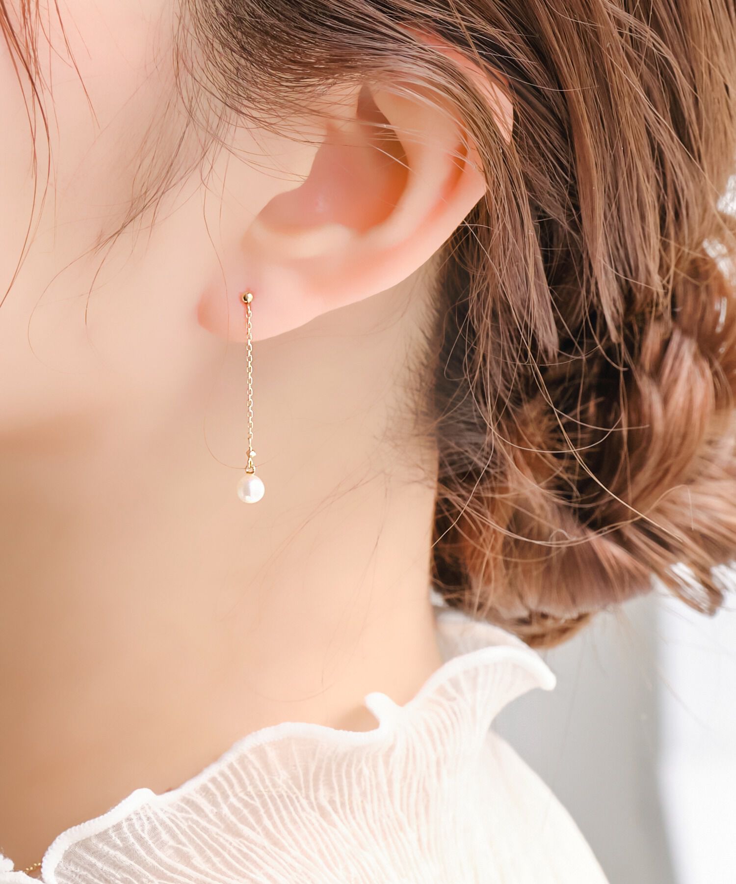 Phoebe「【K10】チェーンパールピアス/BOX付き」|ピアス|ホワイト