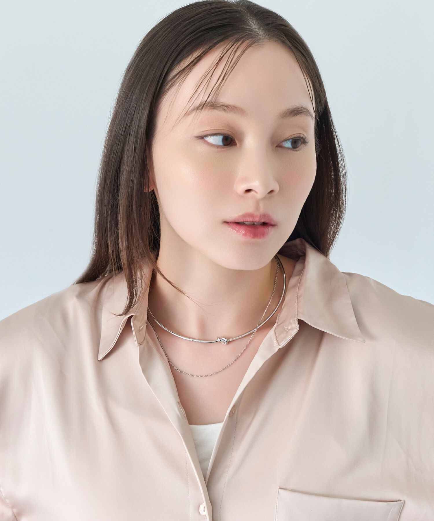 Phoebe「ノットラインレイヤードチョーカー　シルバー/ネックレス/ネックカフ/36cm」|ネックレス|