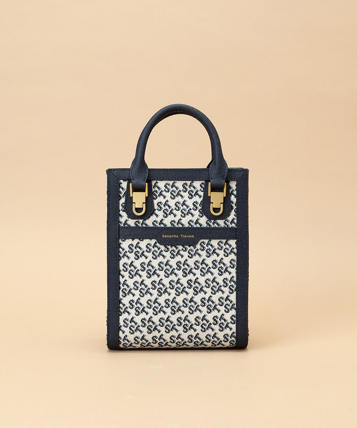 Samantha Thavasa「ST Jacquard シルエット 縦型スクエアトートバッグ」|トートバッグ|ネイビー