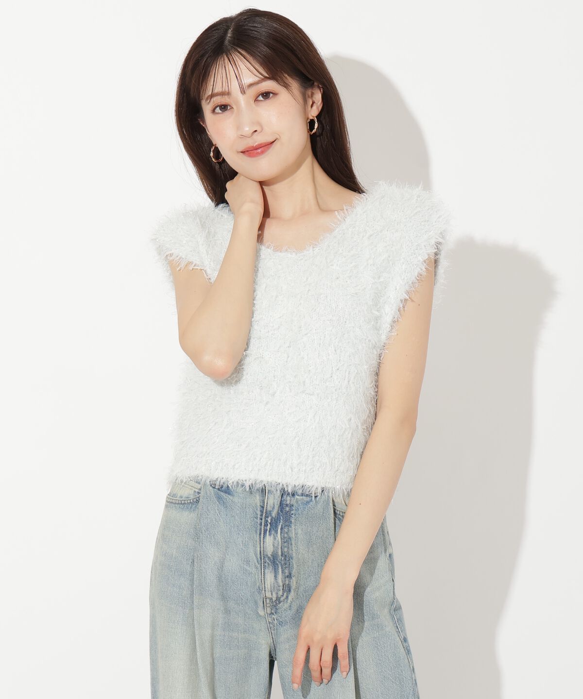 アンドクチュール「ふわニットノースリラメプルオーバー」|ニット・セーター|サックス