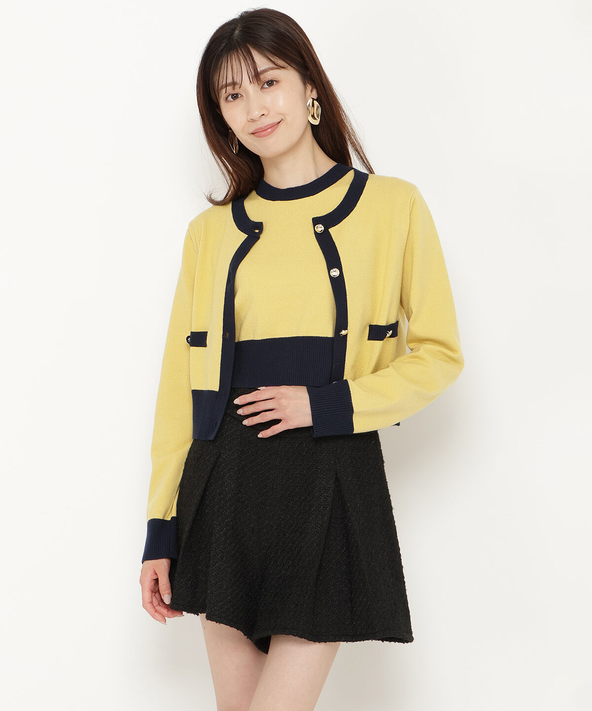 アンドクチュール「配色ニットアンサンブル」|カーディガン|