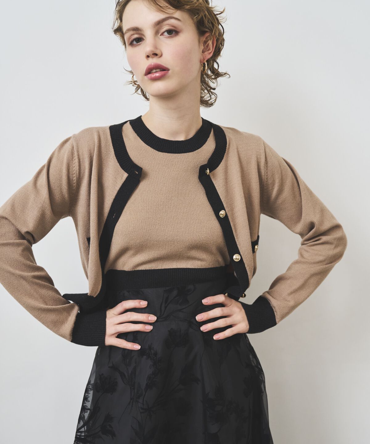 アンドクチュール「配色ニットアンサンブル」|カーディガン|