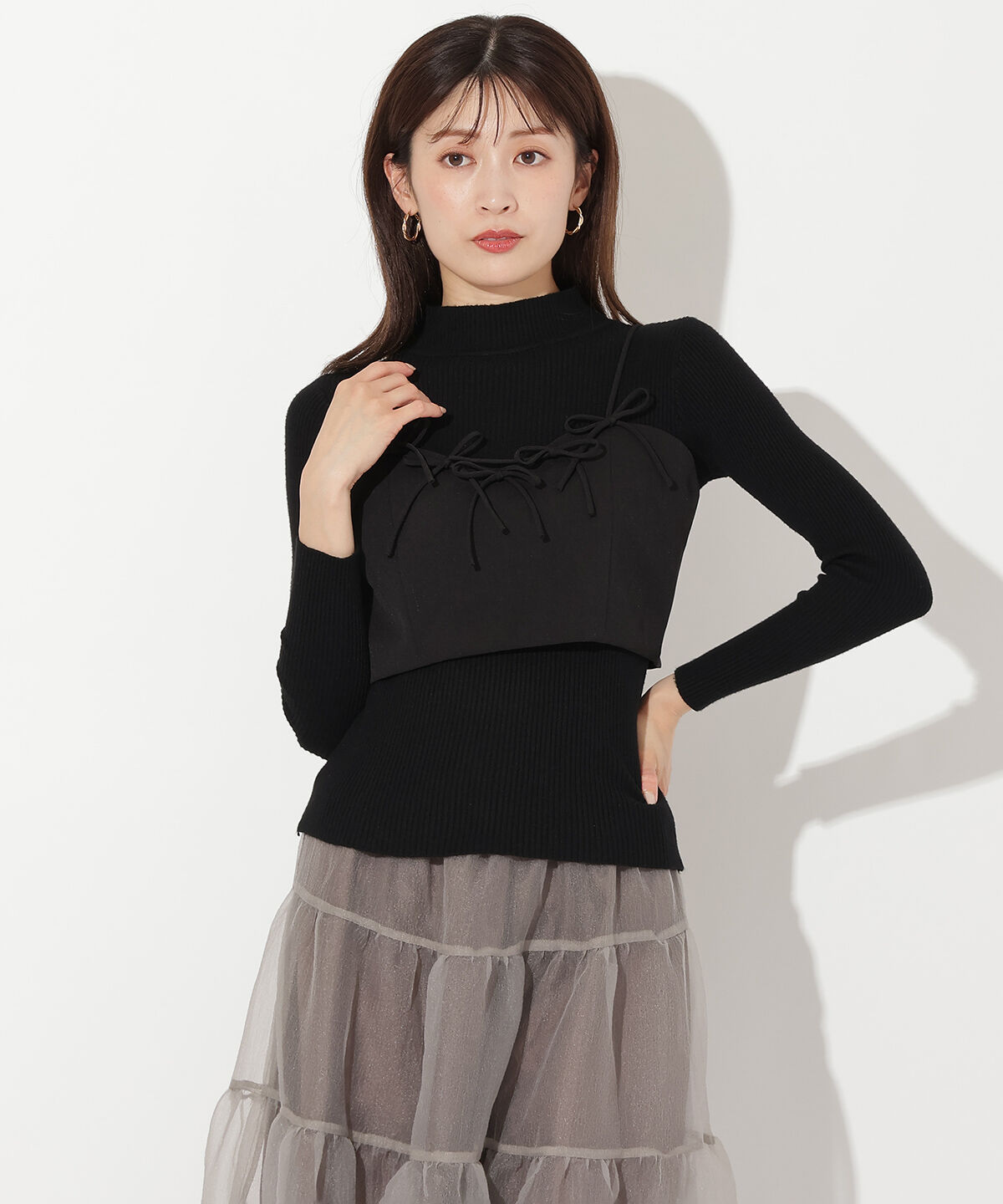 アンドクチュール「リボンビスチェ＋リブニットプルオーバー」|ニット・セーター|