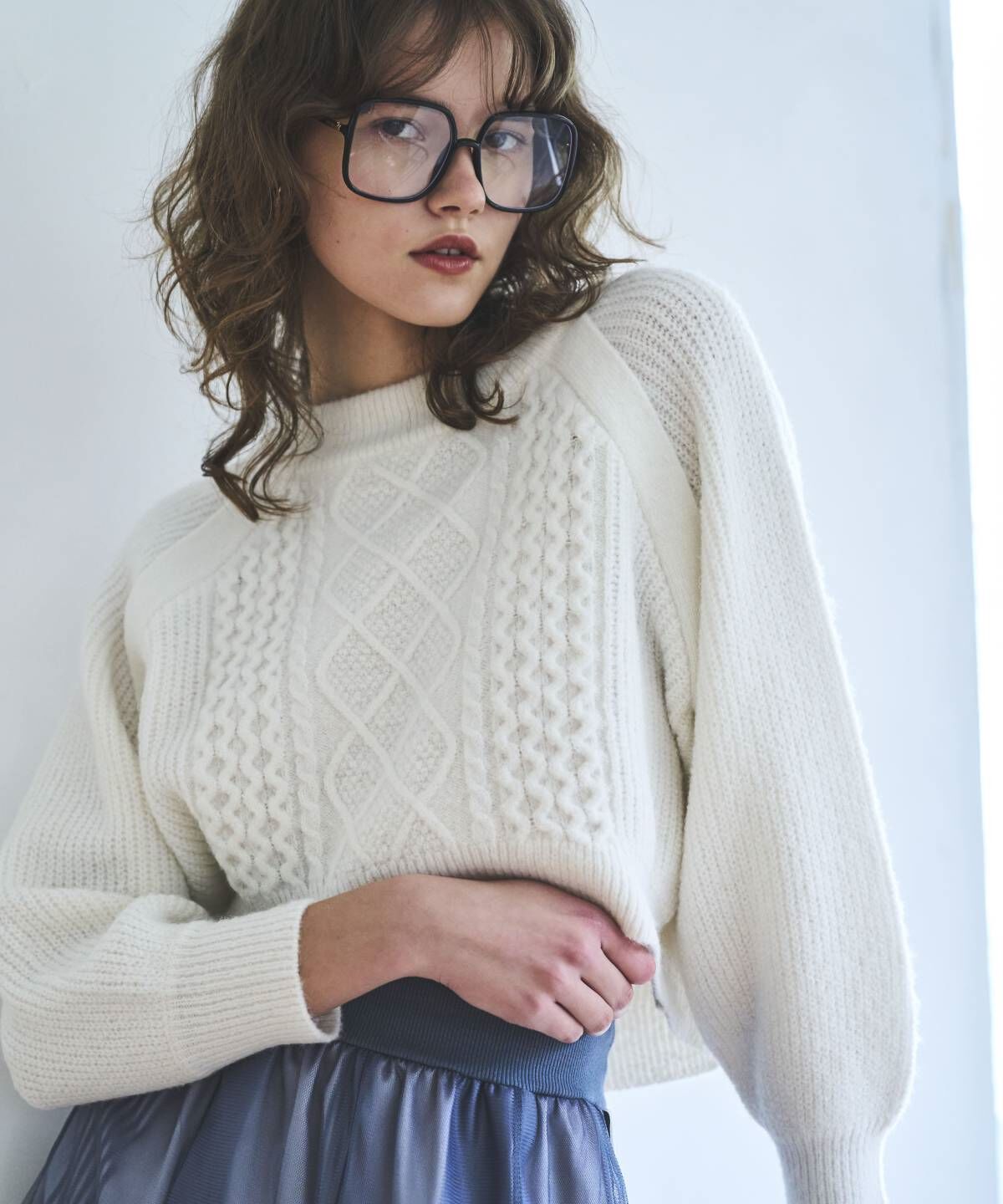 アンドクチュール「ラメケーブルクロップドプルオーバー」|ニット・セーター|