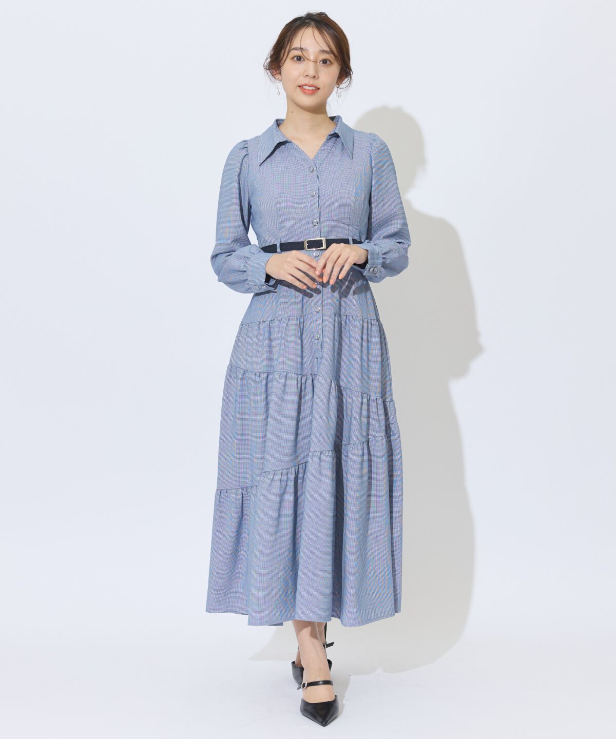 アンドクチュール「ラメ千鳥ティアードシャツワンピース」|ワンピース|