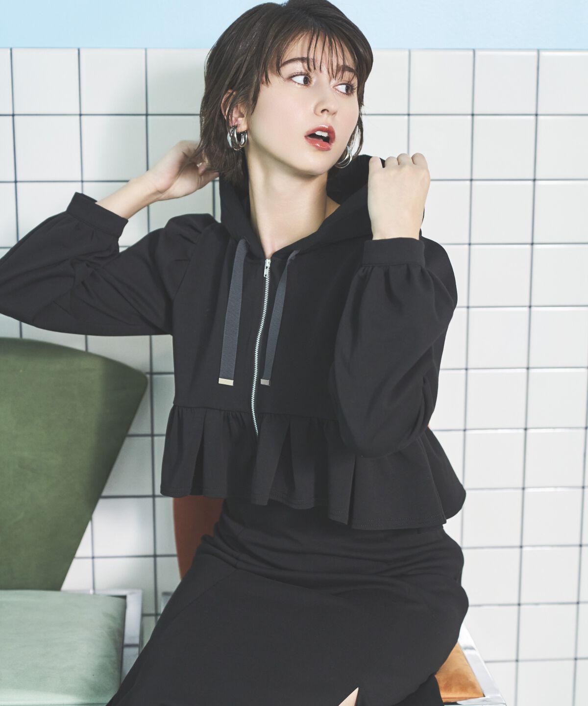 アンドクチュール「ペプラムパーカーセットアップ」|ワンピース|