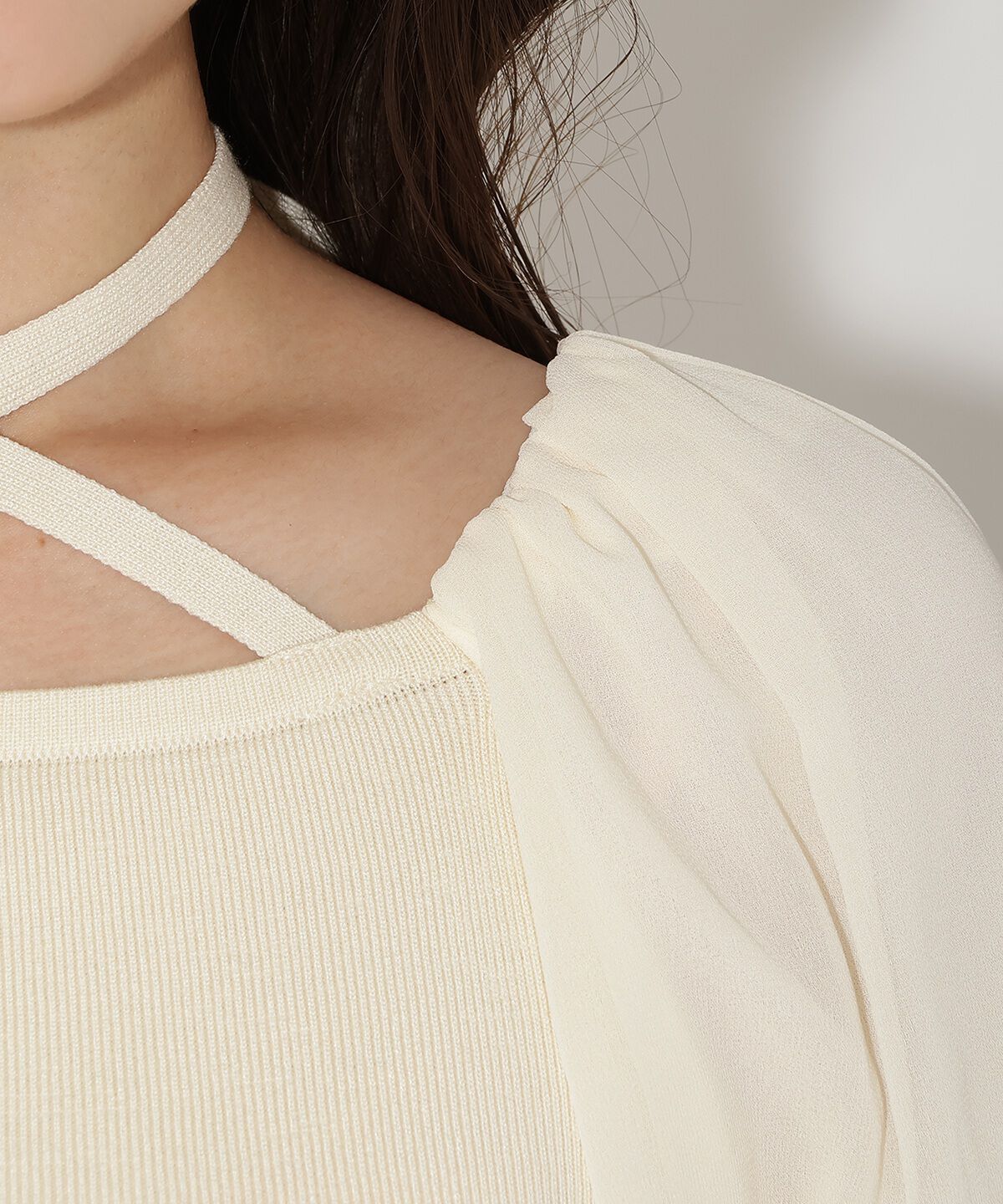 アンドクチュール「7分袖ホルターリボンニットプルオーバー」|ニット・セーター|