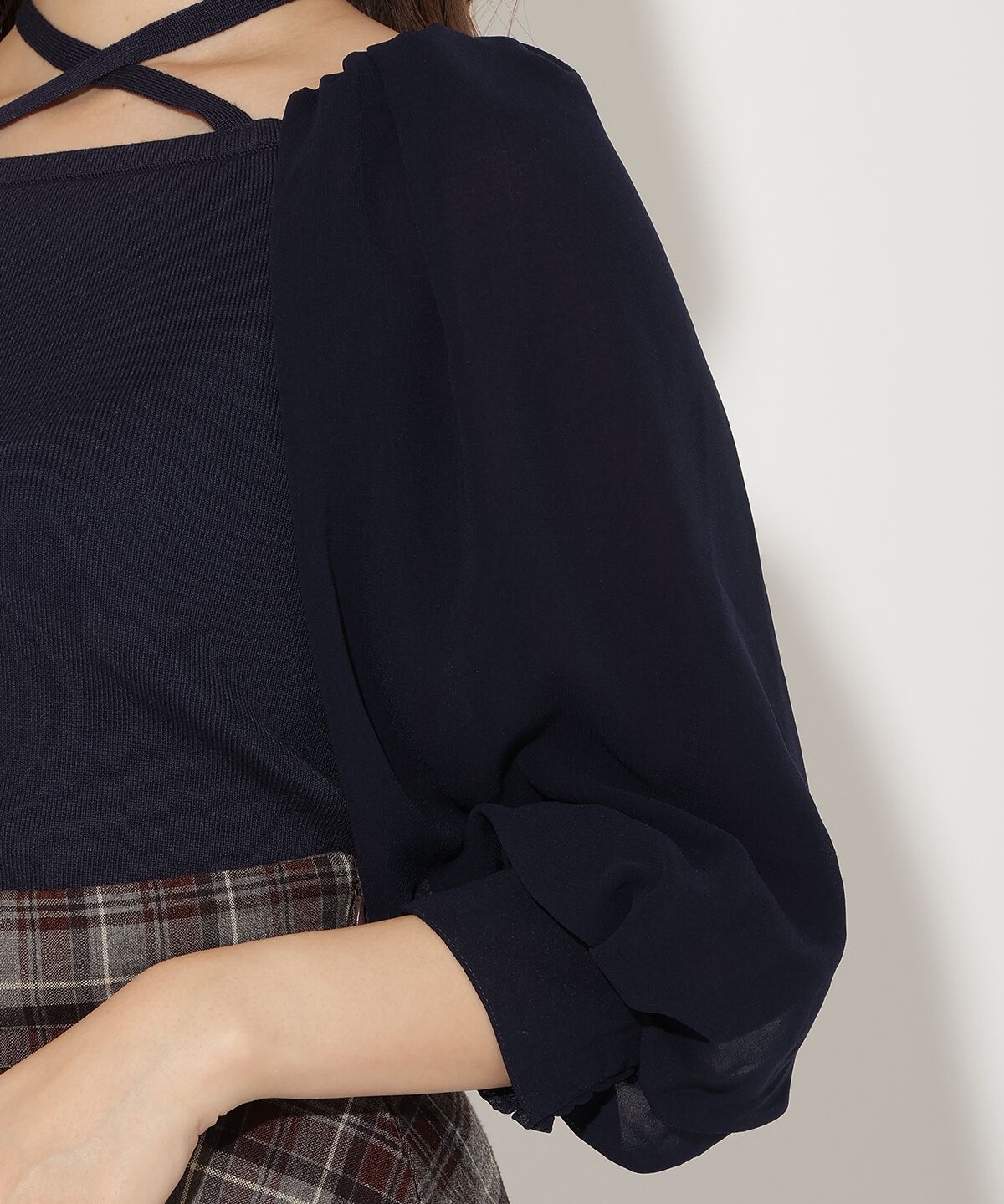 アンドクチュール「7分袖ホルターリボンニットプルオーバー」|ニット・セーター|