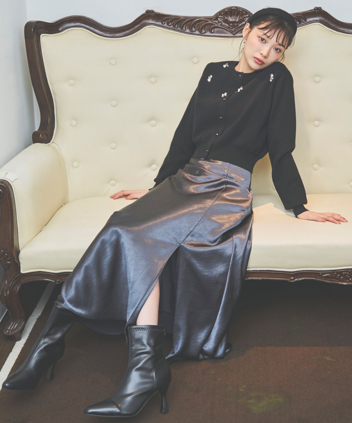 アンドクチュール「ビジュー&times;パールニットカーディガン」|カーディガン|