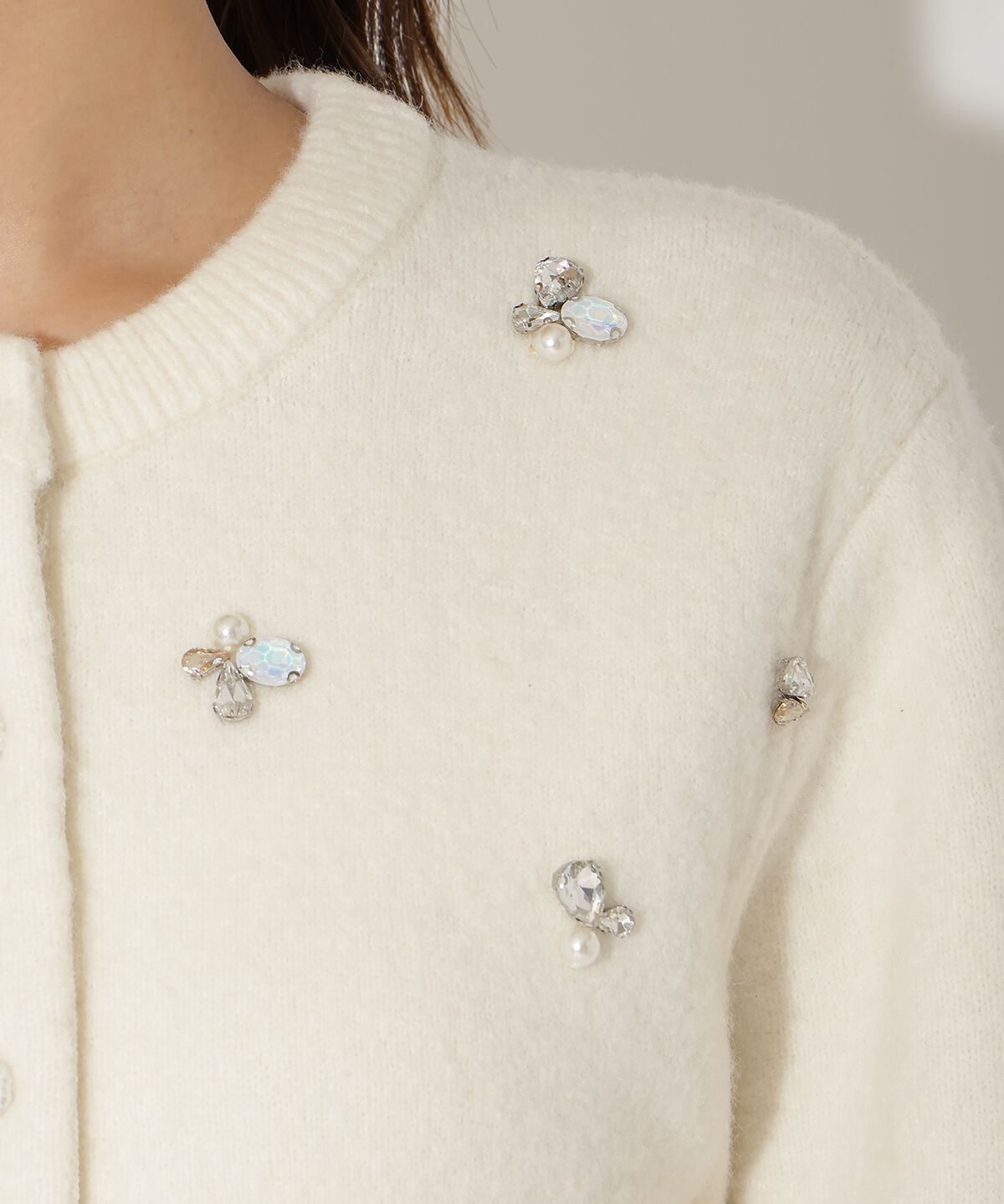 アンドクチュール「ビジュー付きニットカーディガン」|カーディガン|