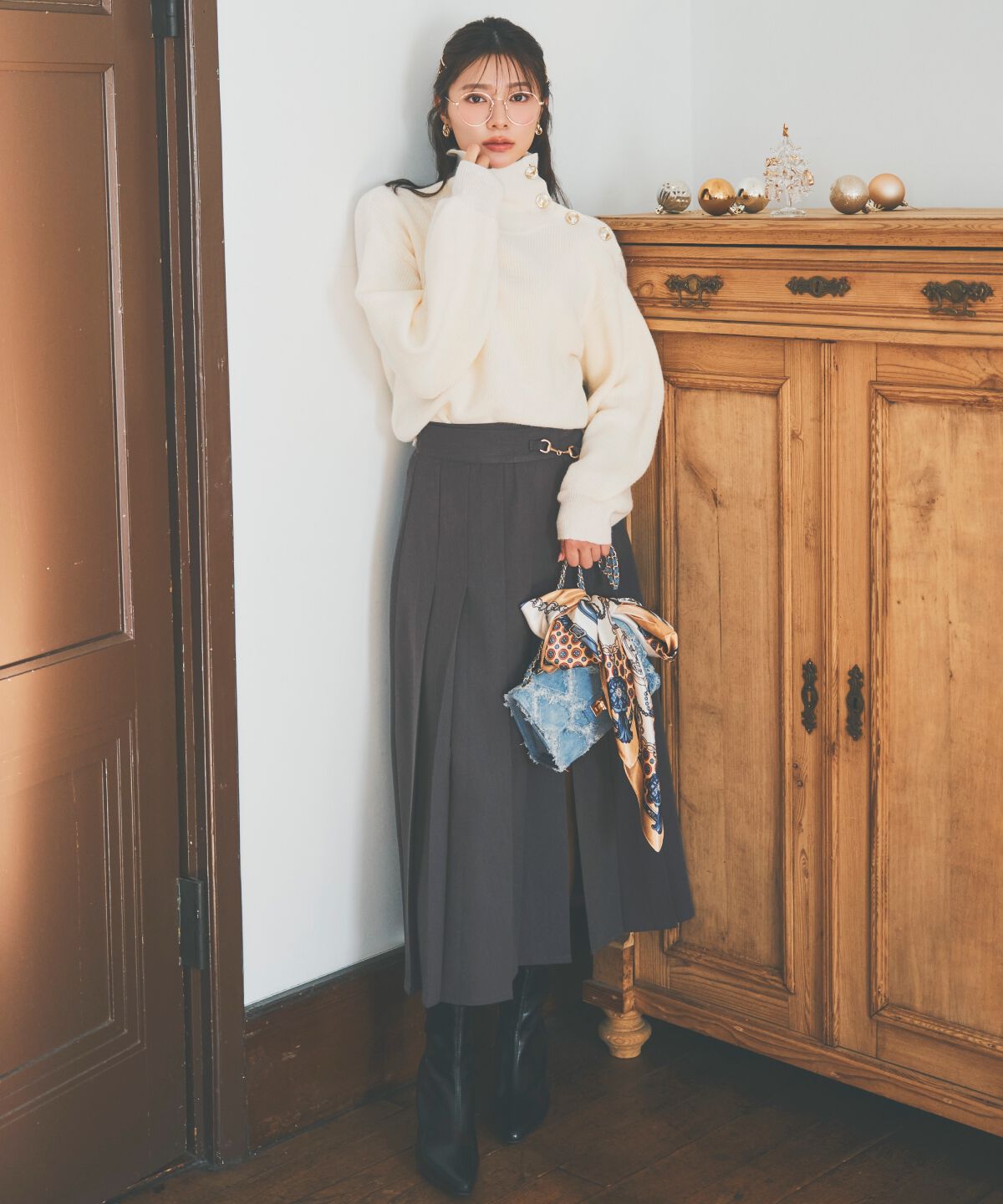 アンドクチュール「アシメプリーツスカート」|フレア|