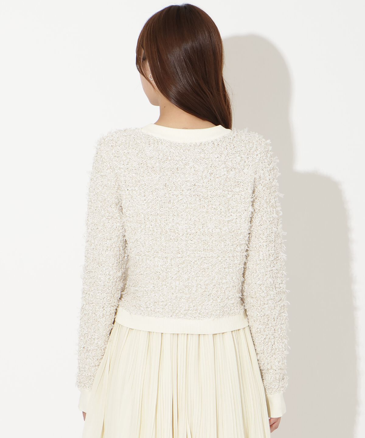 アンドクチュール「ラメ入りツイード調ニットカーディガン」|カーディガン|