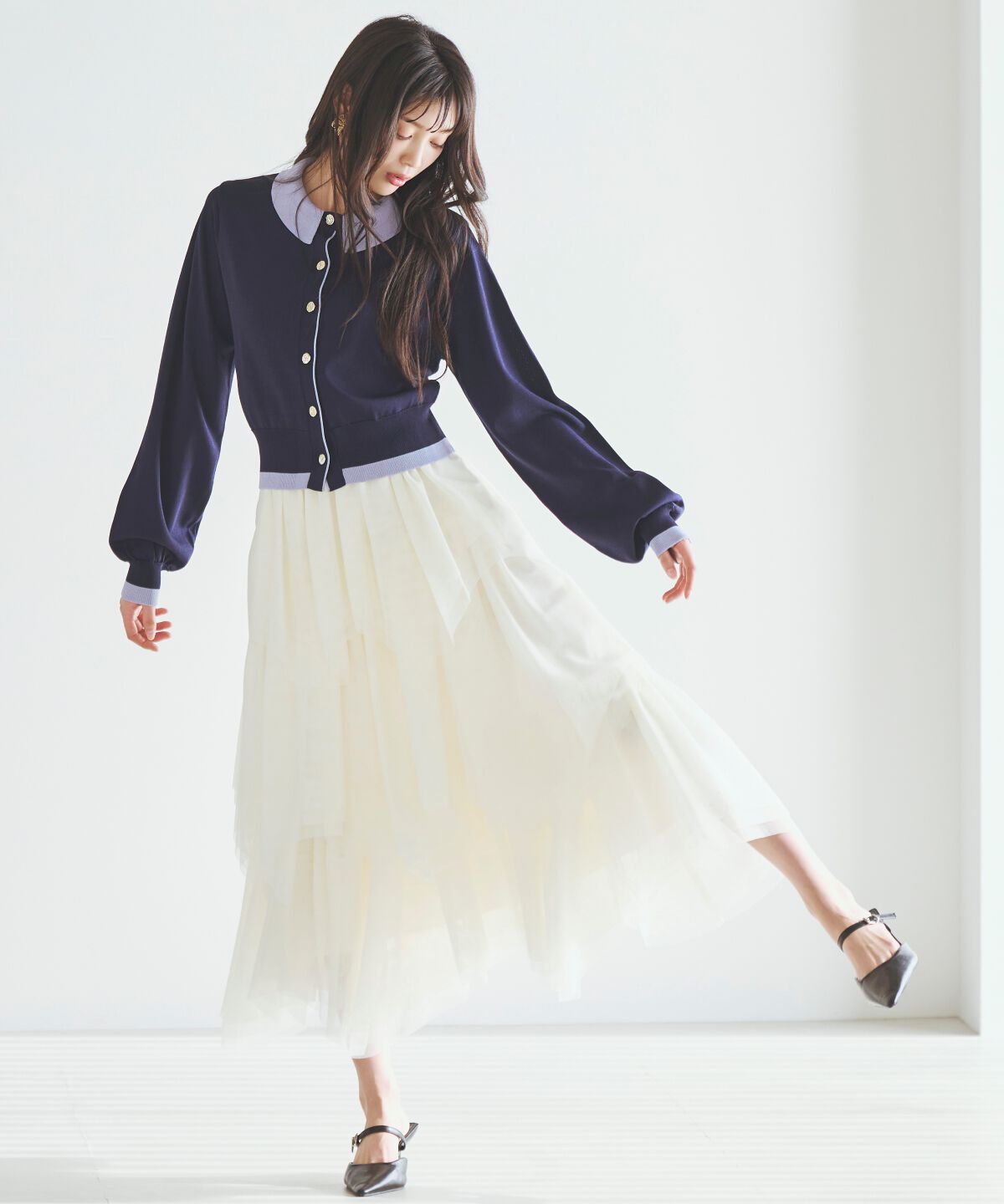 アンドクチュール「配色レイヤードライクニットカーディガン」|カーディガン|