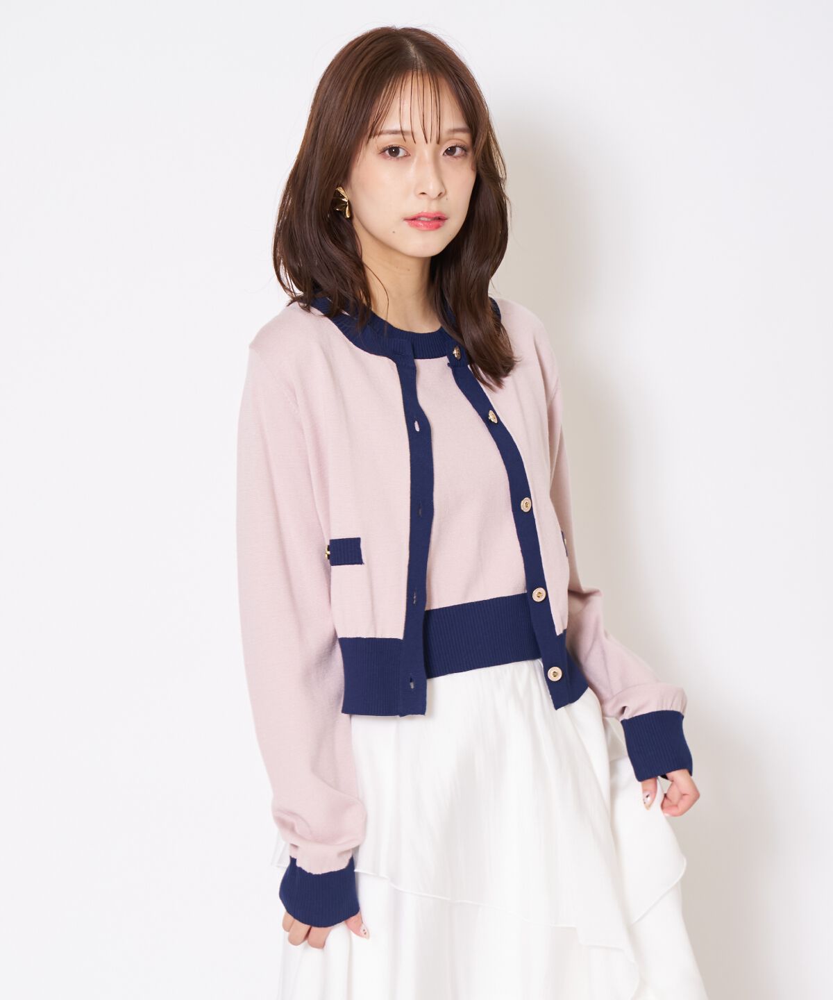 アンドクチュール「バイカラーニットアンサンブル」|カーディガン|