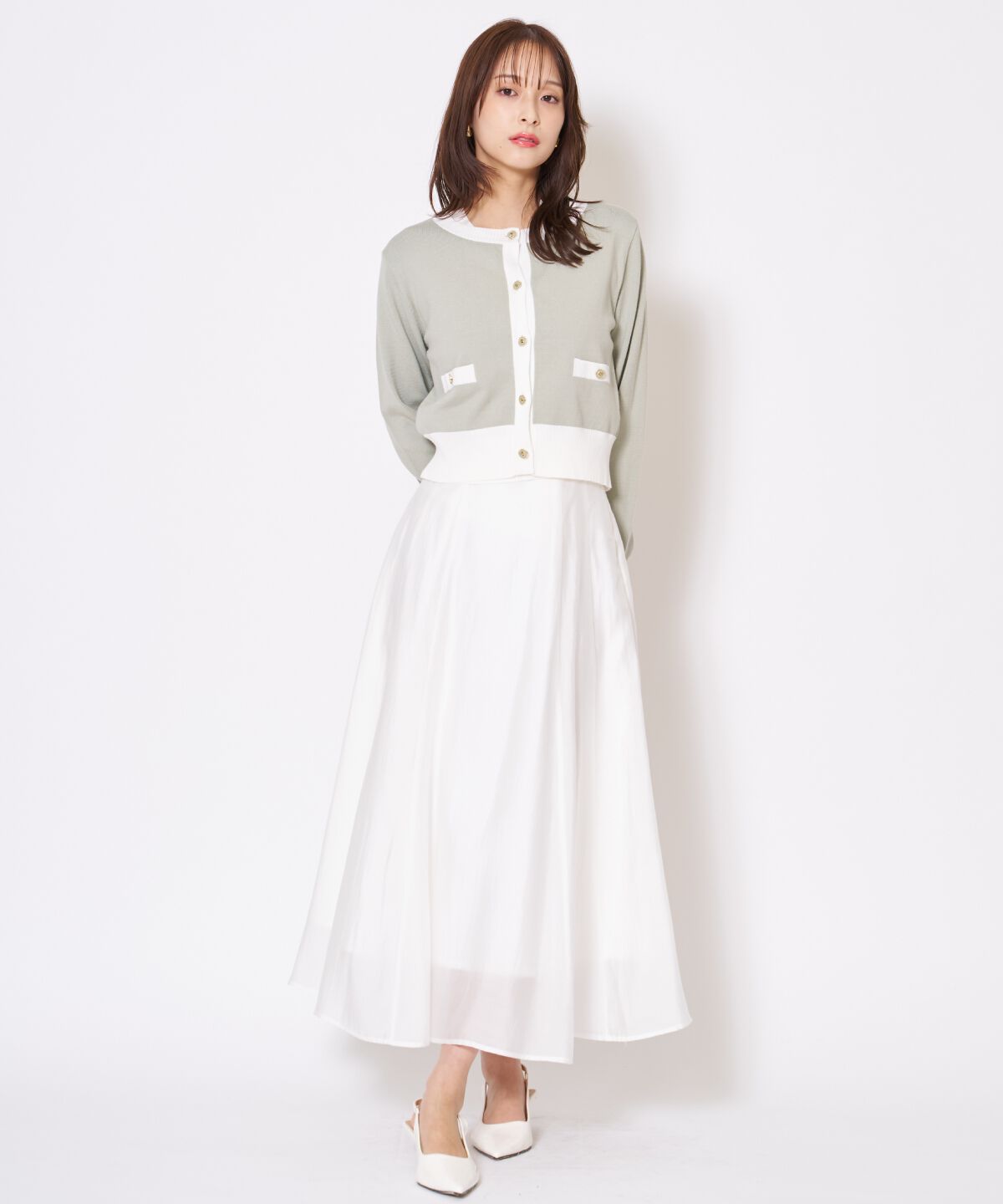 アンドクチュール「バイカラーニットアンサンブル」|カーディガン|