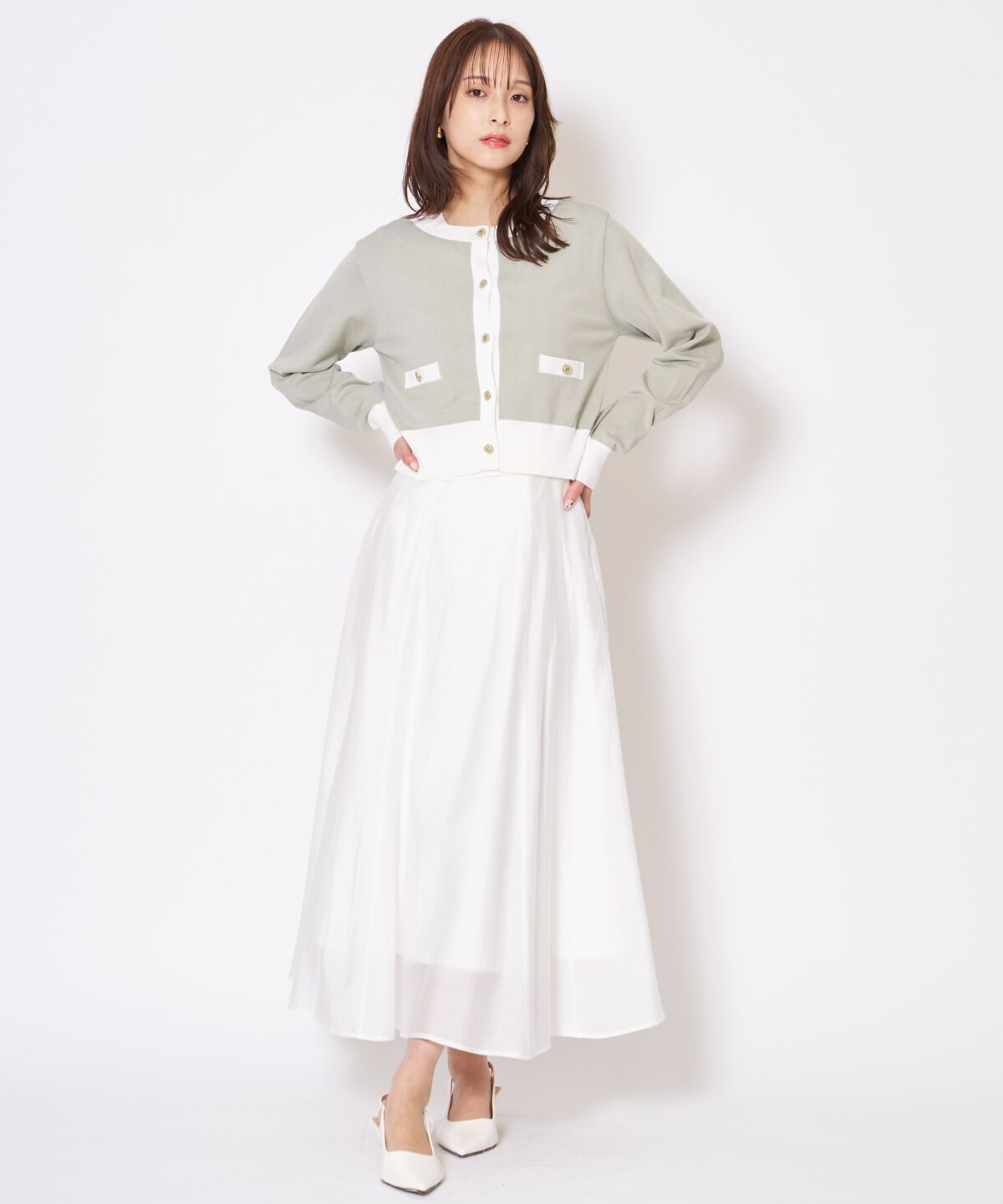 アンドクチュール「バイカラーニットアンサンブル」|カーディガン|