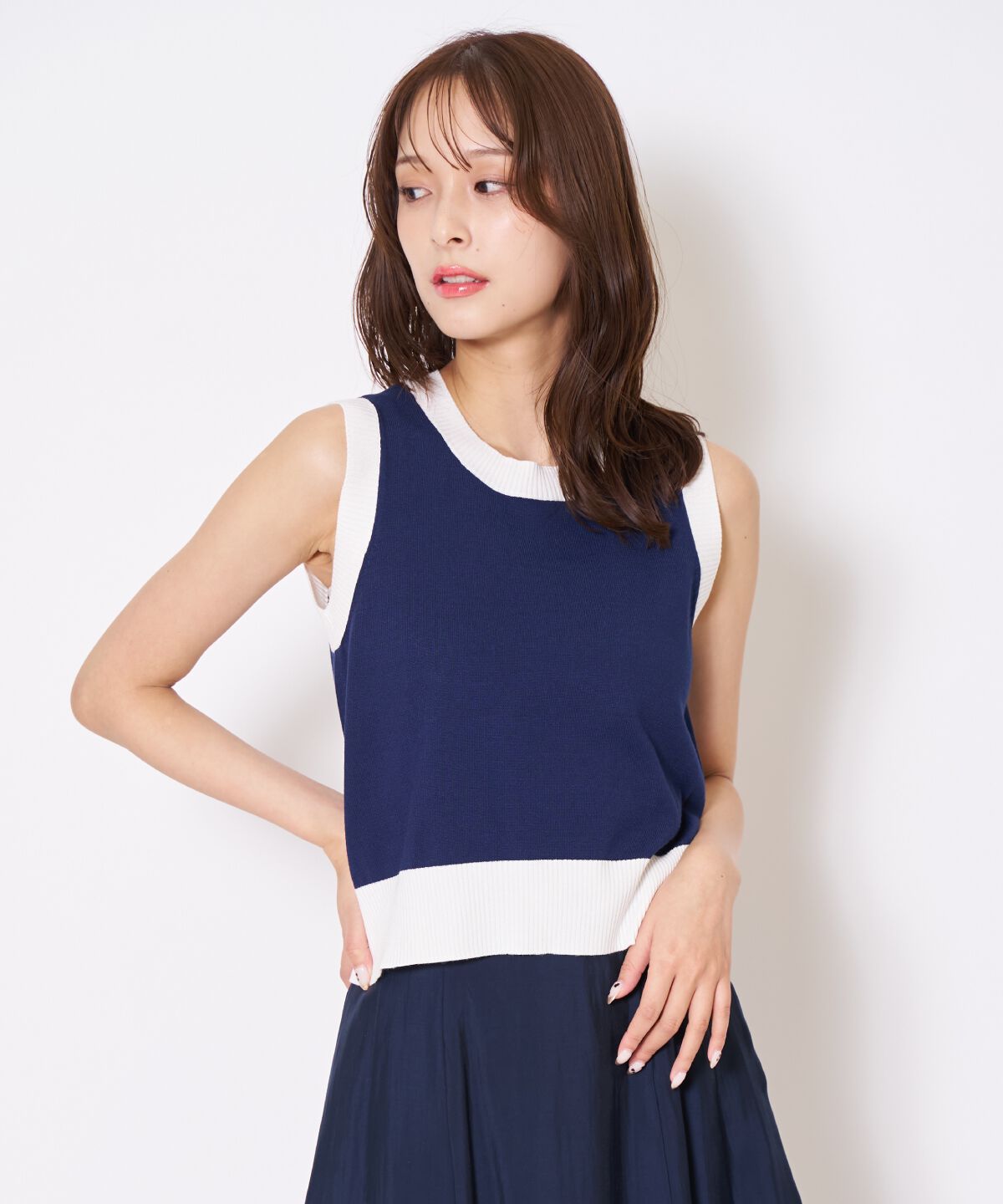 アンドクチュール「バイカラーニットアンサンブル」|カーディガン|