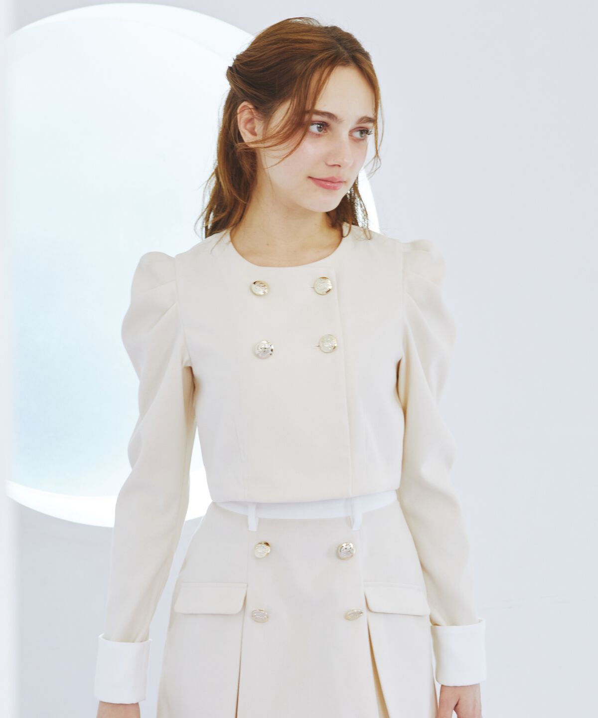 REDYAZEL「ダブルボタンバイカラージャケット」|ノーカラージャケット|