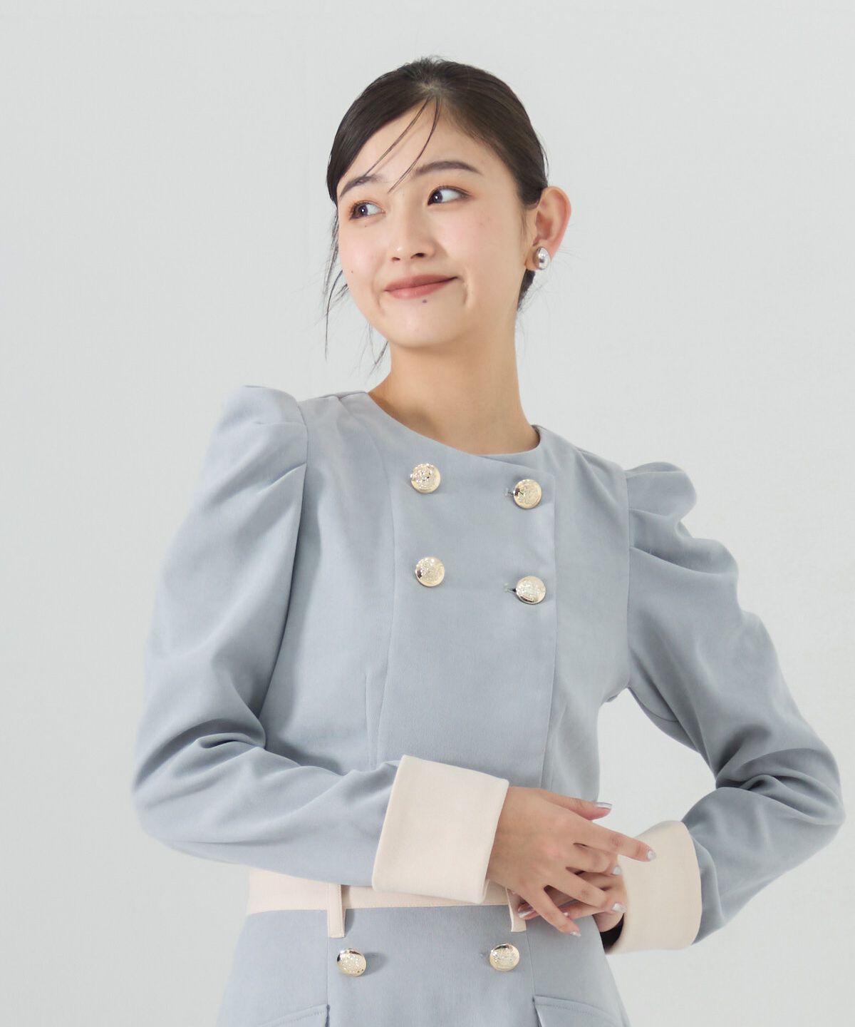 REDYAZEL「ダブルボタンバイカラージャケット」|ノーカラージャケット|