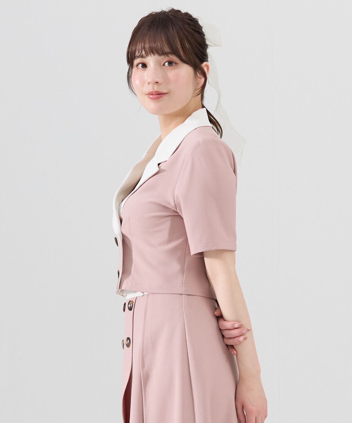 REDYAZEL「バイカラー半袖ショートジャケット」|テーラードジャケット|