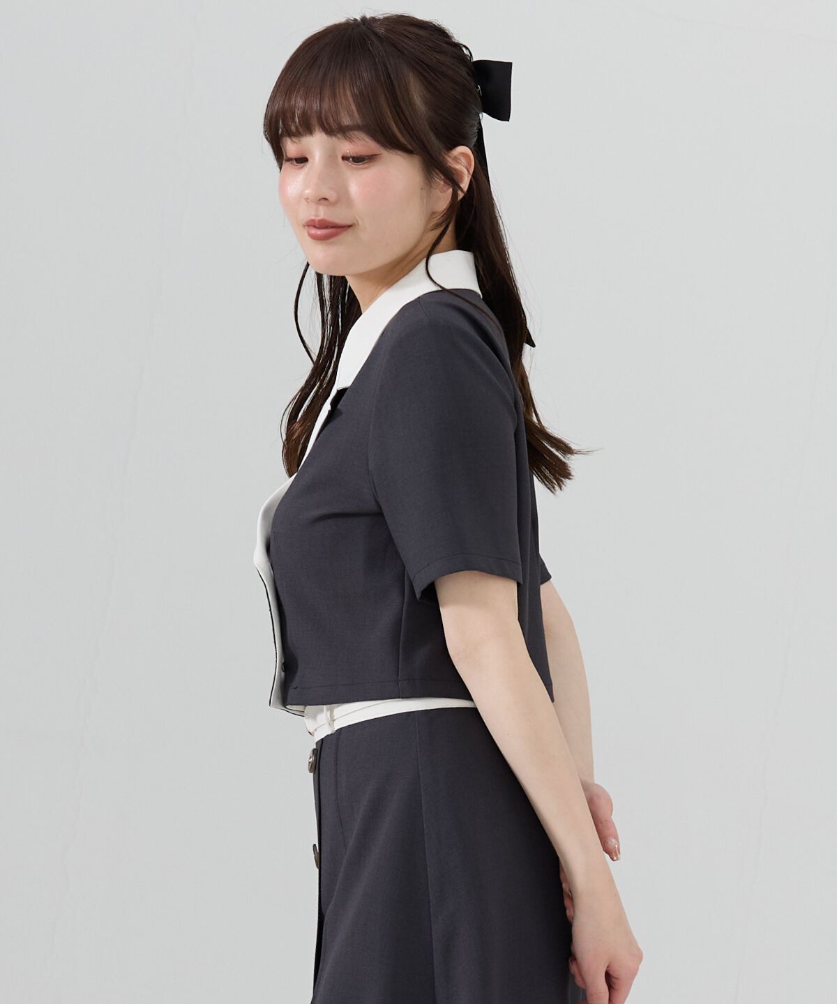 REDYAZEL「バイカラー半袖ショートジャケット」|テーラードジャケット|