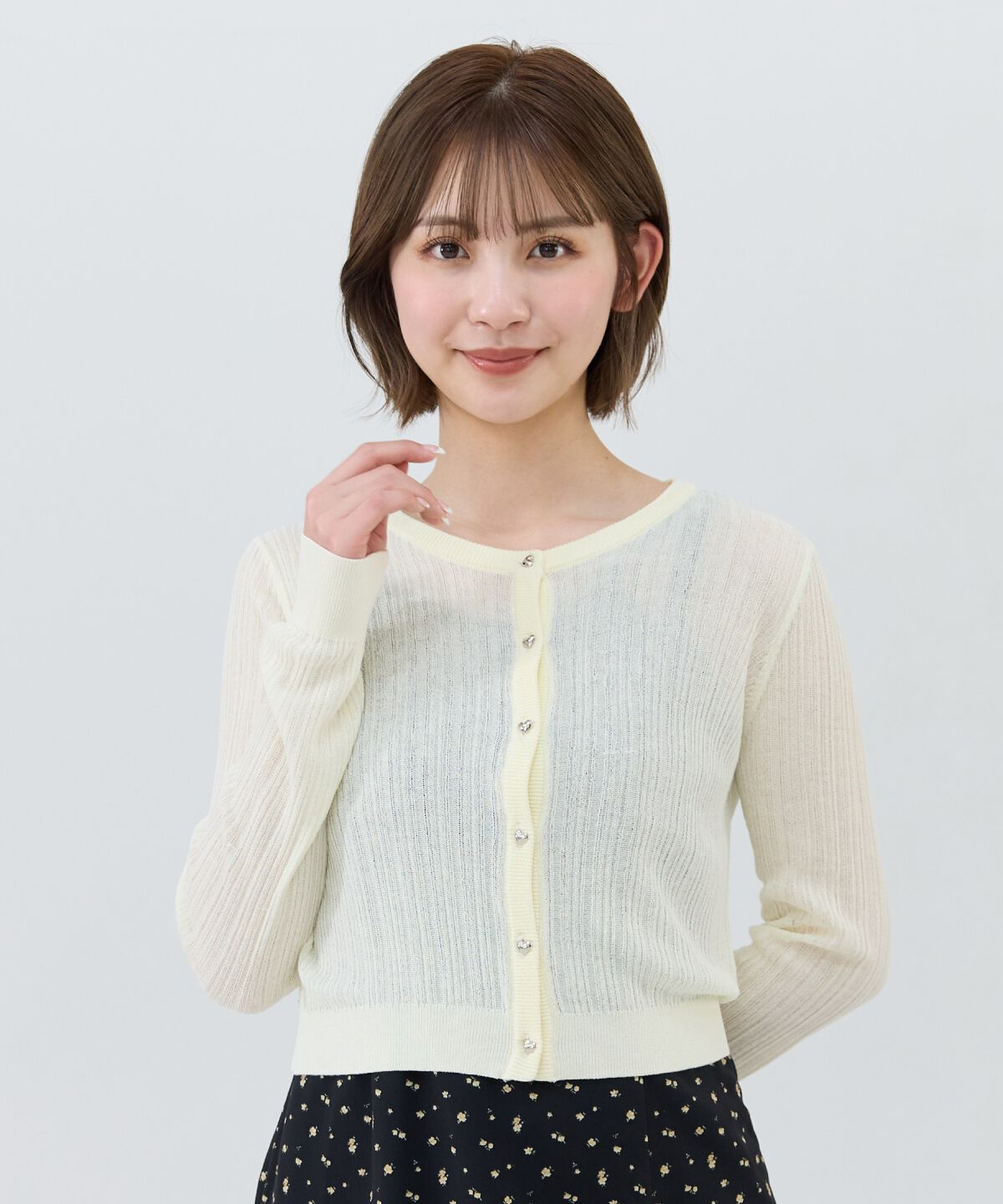 REDYAZEL「ハートボタンシアーカーディガン」|カーディガン|イエロー