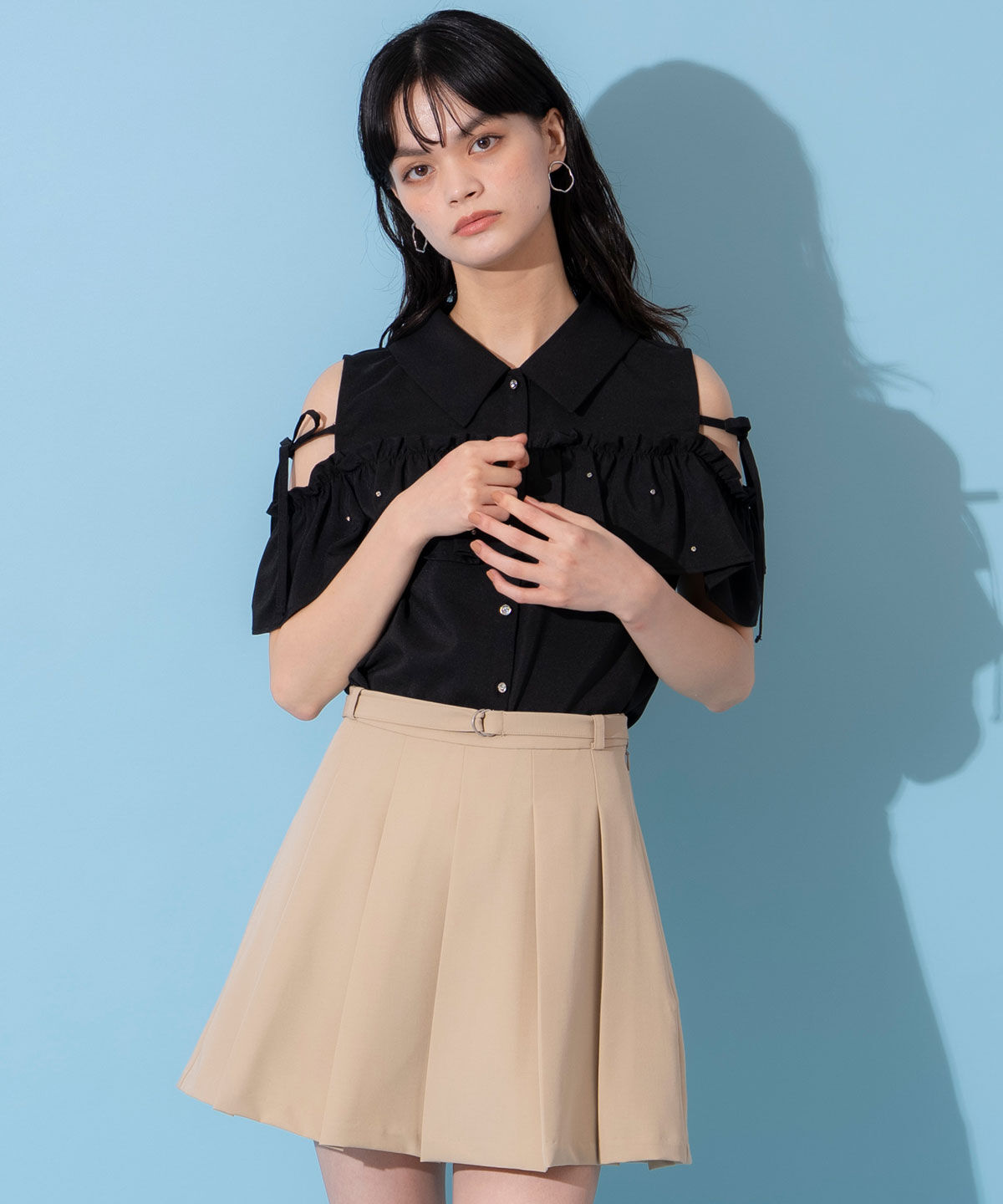 REDYAZEL「プリーツスカートルックショートパンツ」|キュロット|ベージュ