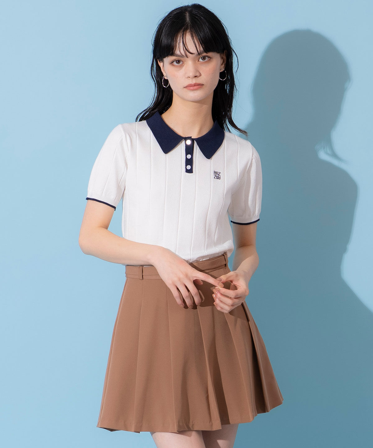 REDYAZEL「プリーツスカートルックショートパンツ」|キュロット|ブラウン