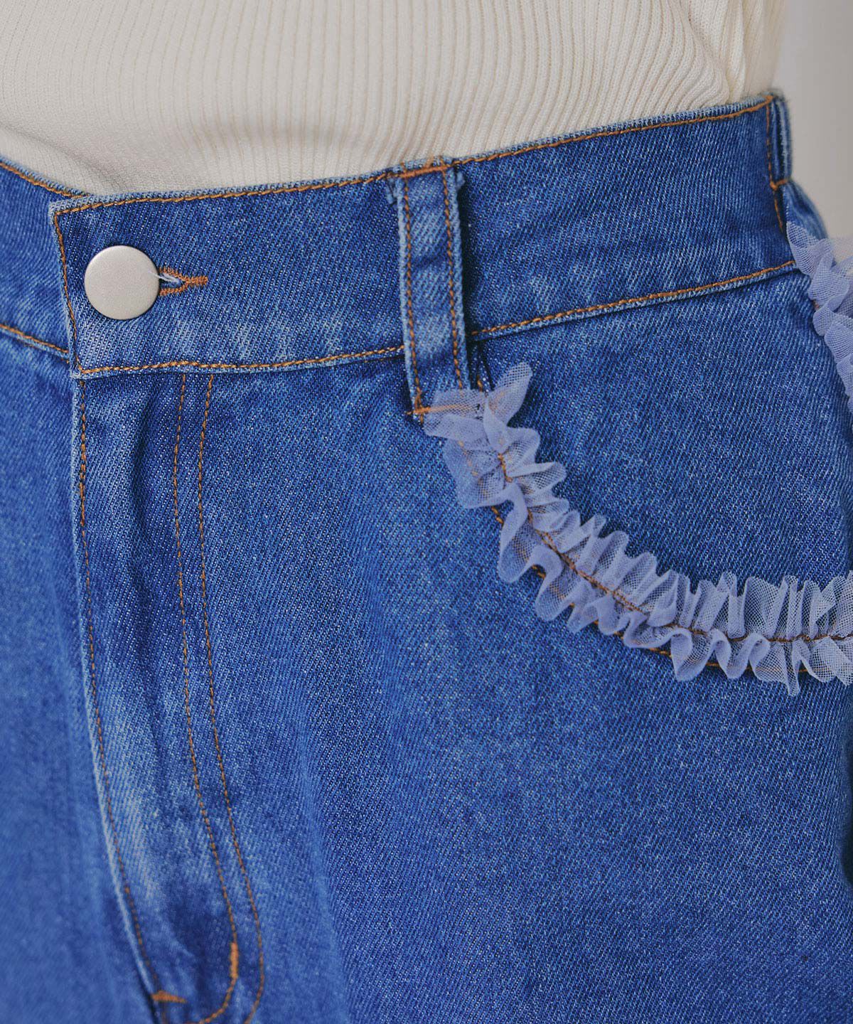 REDYAZEL「サイドチュールフリルストレートデニムパンツ」|デニム|