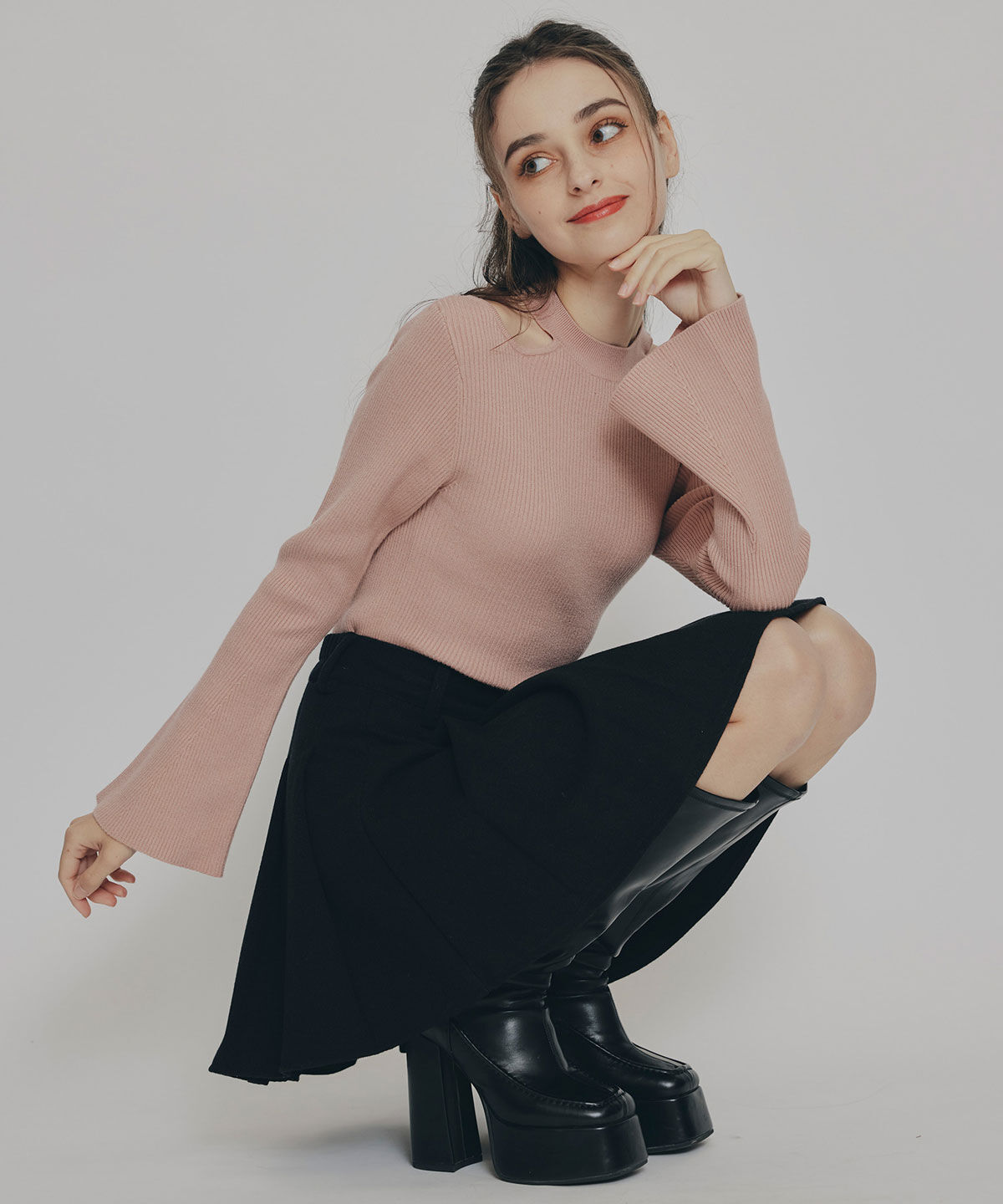 REDYAZEL「カットアウトリブニットトップス」|ニット・セーター|